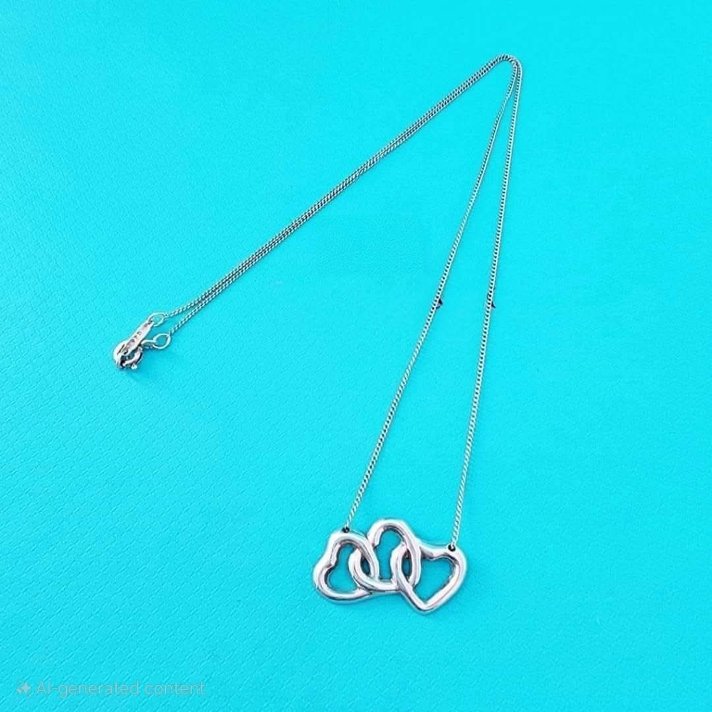 Authentic Tiffany & Co Triple Heart Necklace Sterling Silver Chain - Picture 4 of 6